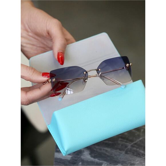 New TIFFANY & CO TF3088 610516 Rimless Gradient Blue Brown Sunglasses Gold Arms main image 8